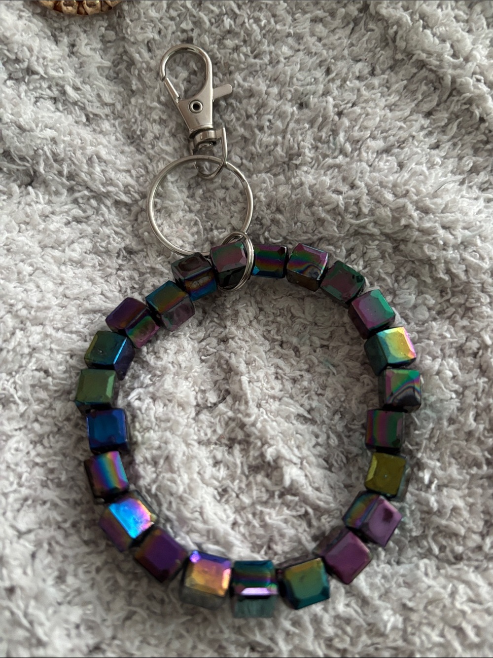 Iridescent Beaded Keychain Bracelet